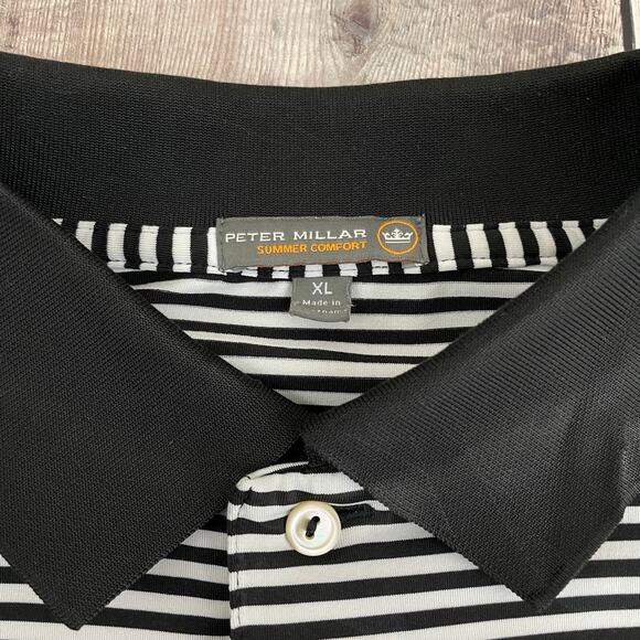 Peter Millar Summer Comfort Short Sleeve Polo Mens Sz XL Logo Black White Stripe - Picture 3 of 11